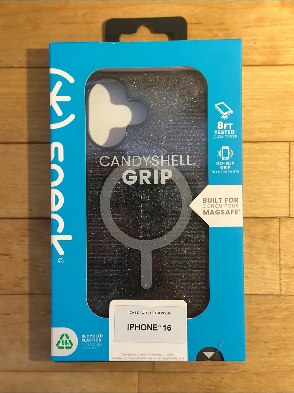 speck CandyShell Grip Case for iPhone 16 - Black Sparkle
